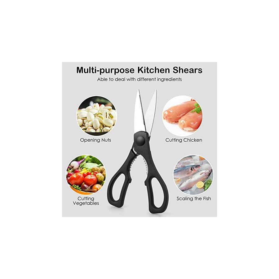 COSTWAY Kitchen Knife Set, with Block, Sharpener & Kitchen Shears,Ultra Sharp Knife Set with Chef Knife, Bread Knife, Santoku Knife, Utility Knife, 6 Steak Knives(16-Pieces, Silver, Brown)