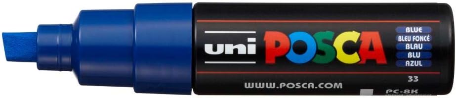 POSCA uni-ball PC-8K 8.0 mm Bold Point Chisel Shaped Marker Pen, Blue Ink, Pack of 1