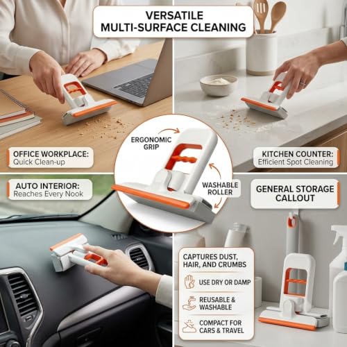 Image of Khedu Fab 2-in-1 Mini Foldable Desktop Mop Wiper 360 Rotating - Self-Wringing Portable Table & Counter Cleaner for Kitchen, Office, Bathroom & Car | Reusable Microfibre Cleaning Wiper Mop