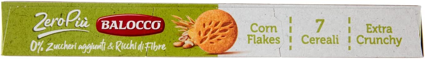 6X Balocco ZeroPiu Biscotti Frollini Extra-Crunchy ai 7 Cereali e con Corn Flakes Senza Zuccheri Aggiunti 230g [6 Confezioni]
