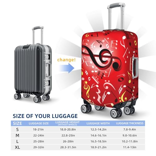 Music Notes on red background Luggage Cover Elastic Suitcase Covers for Protector Suitcase Sleeve for Luggage 18-32 In2