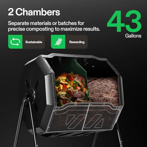 VIVOSUN Outdoor Tumbling Composter Dual Rotating Batch Compost Bin, 43 Gallon Orange Door by VIVOSUN - Image 2