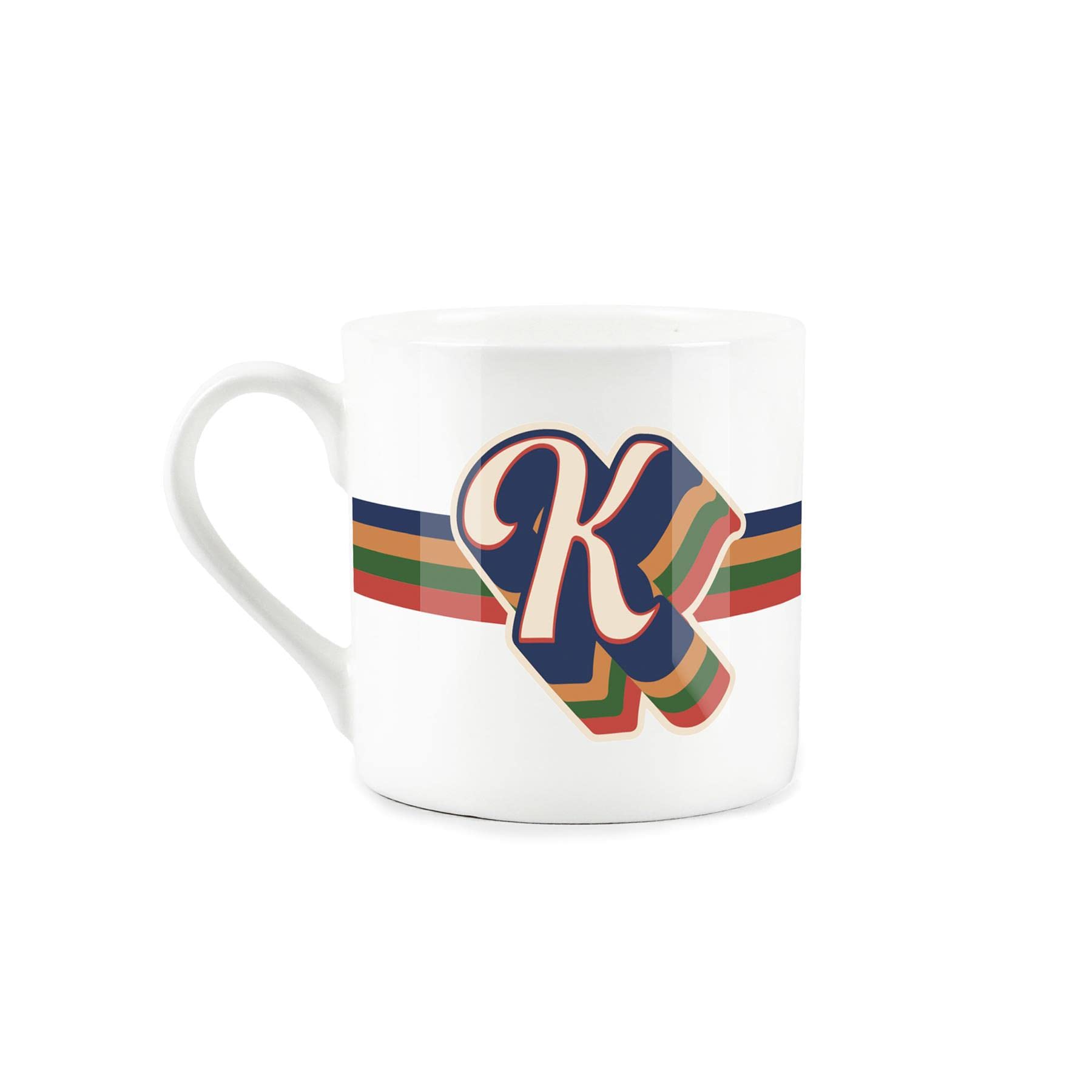 Purely Home Retro Alphabet Letter K Mug - Bone China White Coffee Tea Present Personalised Initial Gift - Image 2