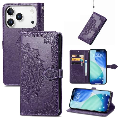 Protection iPhone 15 Pro Max violet étui cuir clapet aimanté robuste