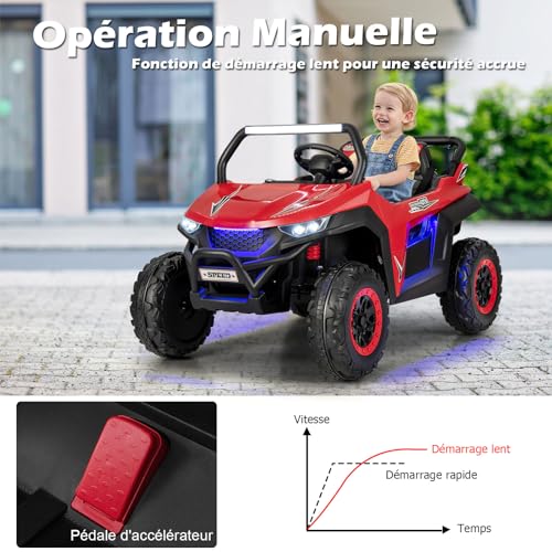 DREAMADE Elektroauto für Kinder, 12 V, 3-8 Jahre, mit Fernbedienung, 2,4 G, elektrisches Quad mit 2 Sitzen, langsamer Start, Soundeffekte, Sicherheitsgurt, Belastung 59 kg, 118 x 74 x 71 cm (rot) – Bild 5