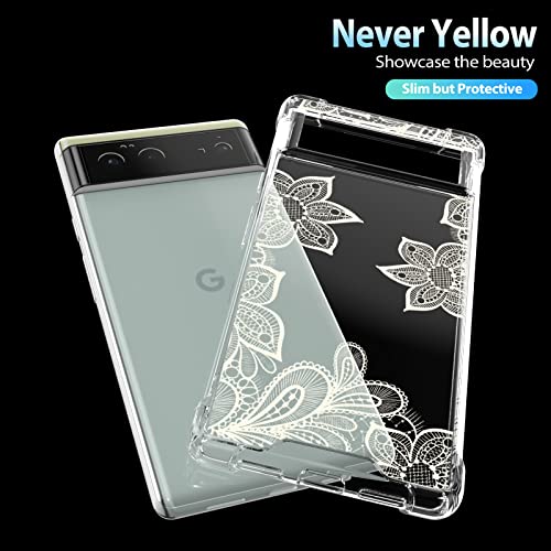 Wlxee For Clear Google Pixel 6 Case White Flower Floral Design For Women Girls Soft Slim Thin Fashion Unique Transparent Heavy Duty Protection Bumper Cover For Google Pixel 6 5G 6.4 Inch #TOP1