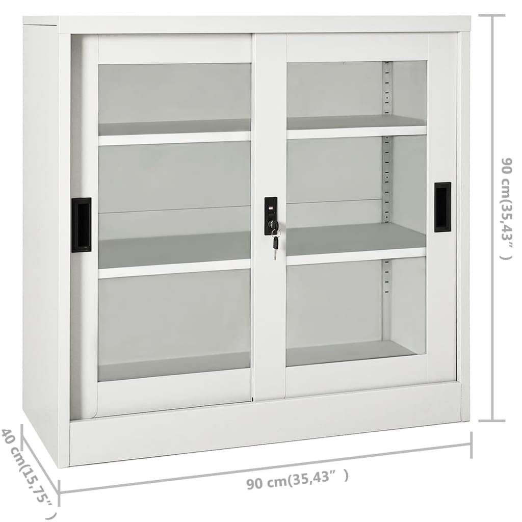 Armadio con porta scorrevole, in metallo, per aziende, ufficio, scuola, grigio chiaro, 90 x 40 x 90 cm, in acciaio (facile da montare)