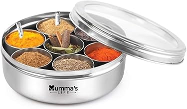 Mumma's LIFE- Masala Box With 7 Bowl And 1 Small Spoon Stainless Steel Ring Shape Masala (Spice) Box/Dabba/Organiser 1 Piece Spice Set (Stainless Steel), Blue-Violet