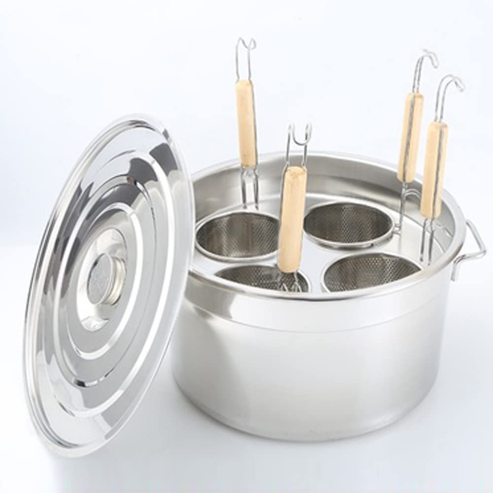 業務用店舗用 そばゆで釜 茹麺鍋セット リング付 ザル付 4*13cm ステンレス IH対応 ふきこぼれない40cm*25cm