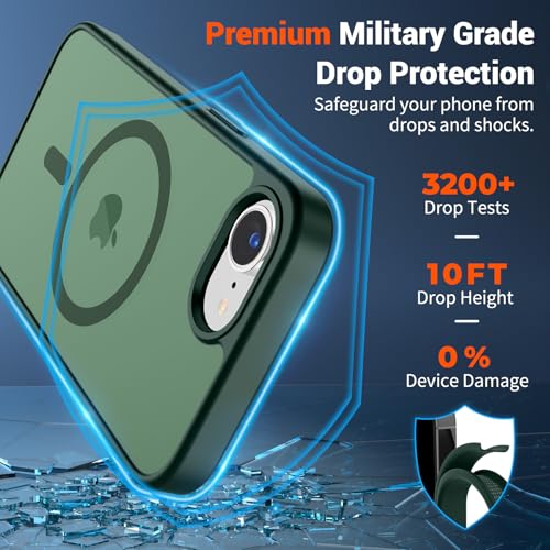 Image of SUPFINE Magnetic for iPhone 17e Case /iPhone 16e Case (Compatible with MagSafe)(Military Grade Drop Protection) Slim Translucent Matte Shockproof with Anti-Fingerprint Phone Case,Forest Green