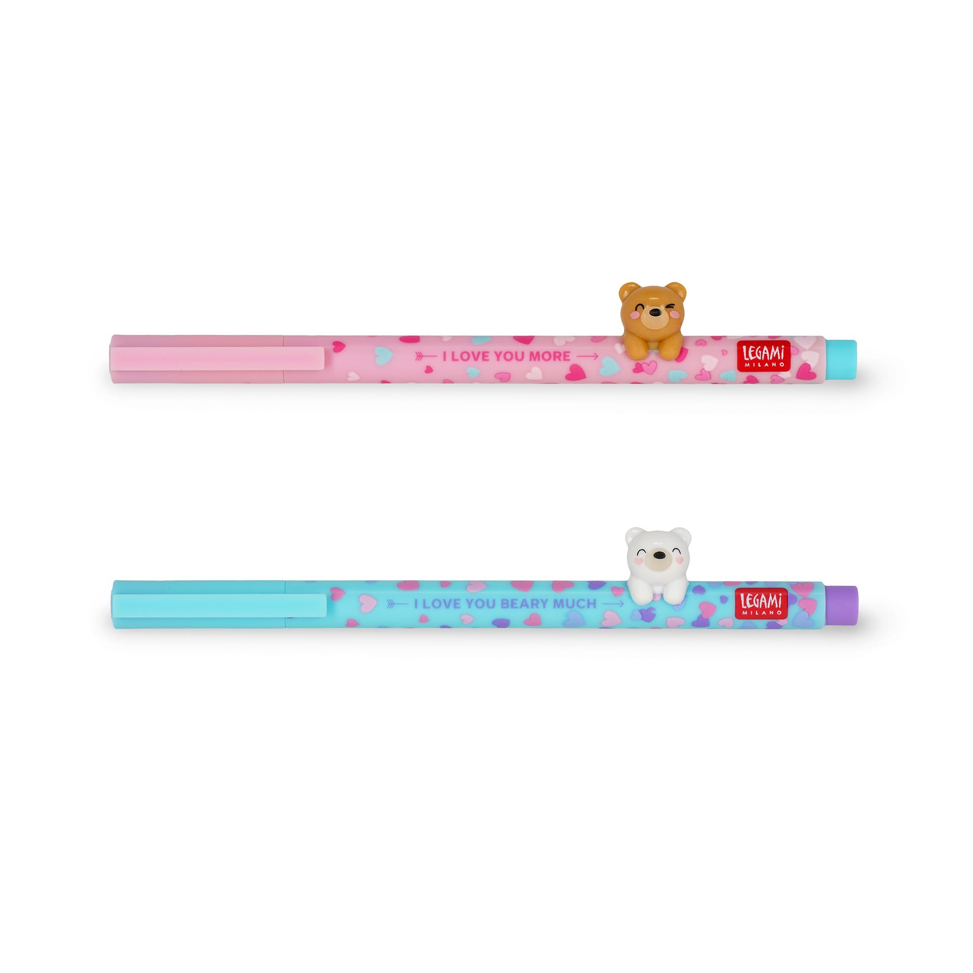 LEGAMI - Set of 2 Lovely Friends Gel Pens Limited Edition Removable and Reusable Deco Animals Non Roll Light Blue and Purple Ink Fine Tip 0.5mm
