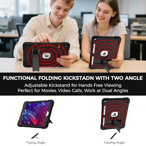 SIBEITU for iPad 9th Generation Case 10.2-inch 2021 with Pencil Holder & Built-in Kickstand, Heavy Duty Rugged Protective Case for iPad 9th/ 8th/ 7th Generation 2021 2020 2019 (Black+Red)