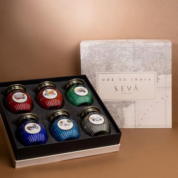 Image of SEVA HOME Ode to India 6 Cities Essence Scented Candles | Natural Soy Wax Jar Candles with Cotton Wick | Premium Assorted Aromas | Travel-Inspired Home & Gifting Candles | 6 x 330g