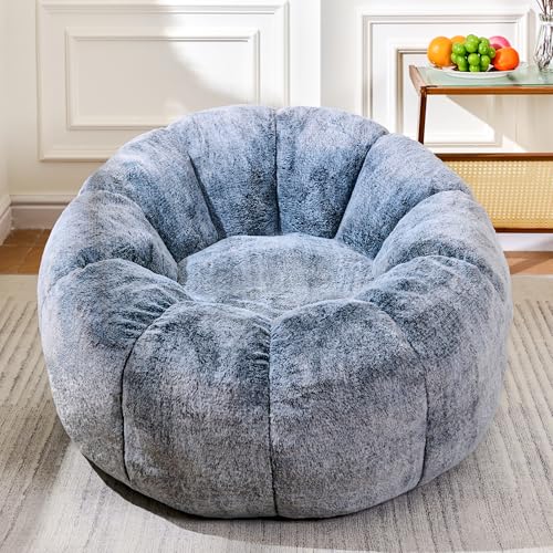 Cvortll Bean Bag Chair, Faux Fur Adult Sofa Chair with Petal Armrest Chair, Floral Shaped Bean Bag Couch for Bedroom, Living Room, Dorm, Game (Grey)
