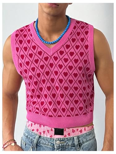 Men's Heart Graphic Printed Sleeveless V Neck Sweater Vests Cropped Knit Tank Tops3