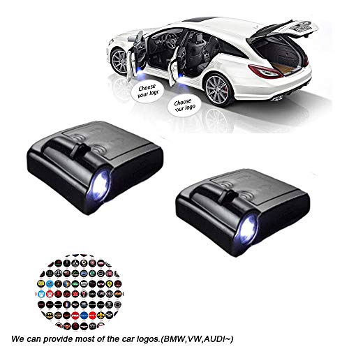 MIVISO 2 Piezas Proyector LED inalámbrico universal para coche Proyector de luz de puerta Luz de bienvenida Kit de lámparas con logotipo de emblema láser para coche común