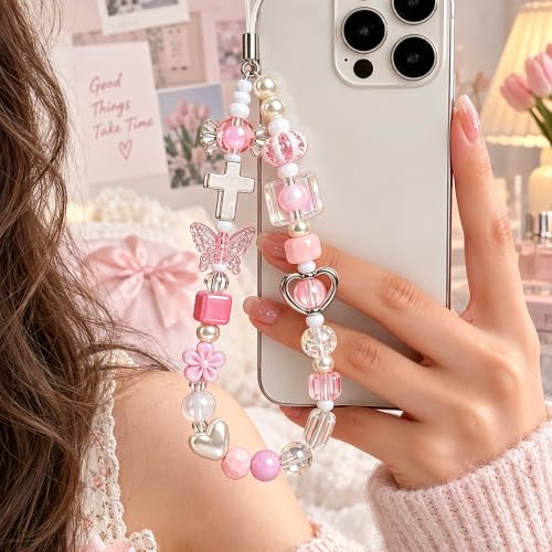 Image of Beaded Camera Wrist Strap Cute Digital Camera Charm Lanyard, Phone Wristlet Charms, Phone Chain for Camera