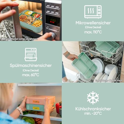 BIBURY Brotdose Kinder mit Fächern, Bento Box Kinder, Lunchbox 1300ml – Ansicht 4