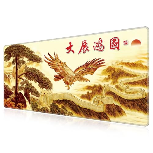 Grand tapis de souris de jeu 130x60 cm LL-COEUR au motif Eagle pour bureau et clavier