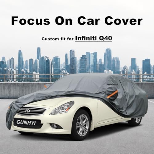 Image of GUNHYI Premium Car Cover Custom Fit Infiniti Q40, 16 Layers Heavy Duty Car Cover Waterproof All Weather with Zipper Door for Sun Rain Snow Dust Uv Protection