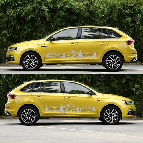 Image of 59 inch Mountain Forest Graphic Car Sticker for SUV Off-Road Truck Camper Transporter Decoration Body Side Door Universal Waterproof Vinyl Decal Accessories (2PCS) (Gray)