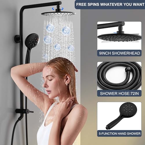 Sistema de ducha de lluvia negro mate con rociador de mano, sistema de ducha expuesto SonTiy con soporte ajustable en altura, brazo de ducha ajustable 360°, manguera de 72 pulgadas para toda la familia miniatura 6
