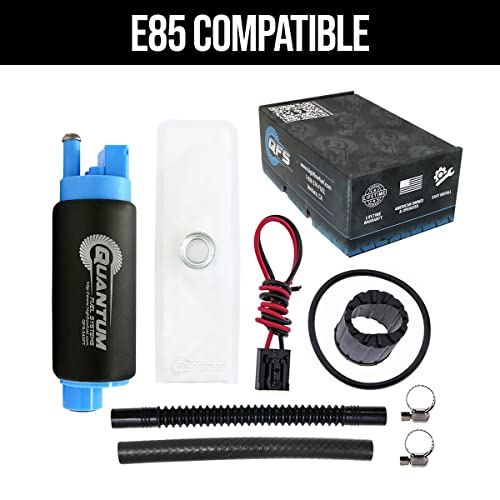 "QFS 340LPH E85/Flex In-Tank EFI Performance Fuel Pump w/Tank Seal, Strainer Replacement for Universal Fit Audi Chevrolet GMC BMW Volvo Buick Cadillac Buick & More"