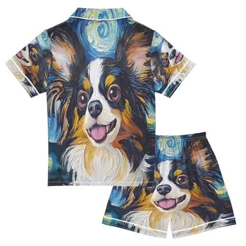 ALAZA Dog Starry Sky Van Gogh Watercolor Satin Pajamas Set Short Sleeve Button Down Sleepwear Summer Pjs 2 Piece2