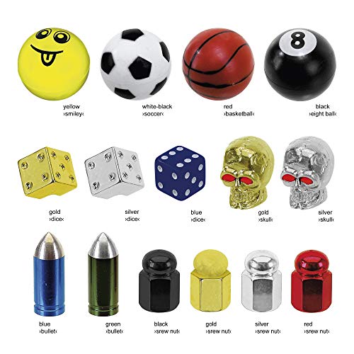 Conjunto de tapas para válvula Schrader - 15 diseños únicos, materiales durables y estilo miniatura 4