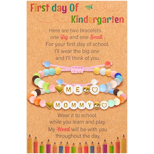 Image of Back to School Supplies, First Day of Kindergarten Bracelet, Back to School Bracelet Mommy and Me, Prek Matching Wish Bracelets Set, Adjustable Bracelet for Boys Girls Gifts Stuff Bulk