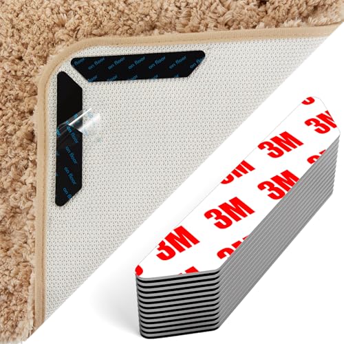 AYSKTN 12 Pack Anti Slip Rug Grippers Reusable Washable Carpet Grippers for Hardwood Laminate & Tile Floors Strong Double-Sided Rug Tape No Residue Prevent Rug Curling & Sliding