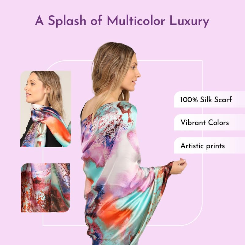 Image of Trillion London Spring Collection | Designer Silk Scarf For Women UK | Lightweight Neck Scarves | Shawl Wraps | Suitable for Daily Life | Smooth & Soft Finish | Gift for Women | Size-180cm x 90cm