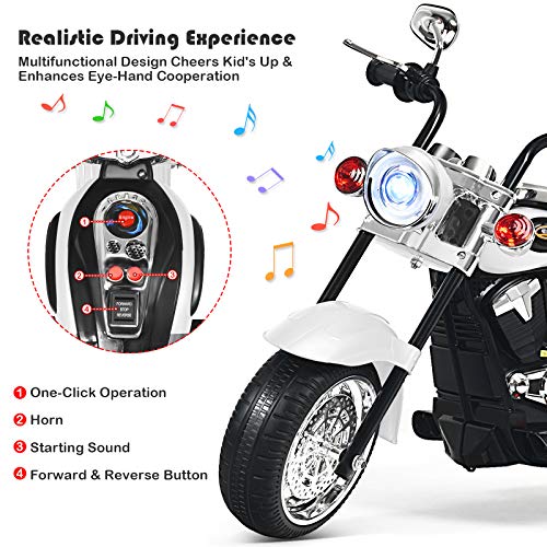 HONEY JOY Kids Motorcycle, 6V Battery Powered Toddler Chopper Motorbike Ride On Toy w/Horn & Headlight, Foot Pedal, 3-Wheel Mini Electric Motorcycle for Kids, Gift for Boys Girls(White) - image 4