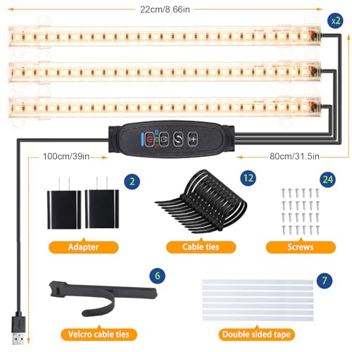 Image of LED Grow Light Strips, Grow Lights for Indoor Plants Full Spectrum 3000K, Plant Light Bar with 3 /9 /12H Timer, 10 Dimmable Levels for Seedling Succulent,Best Match for Plant Shelf(3 Headx2 Pack)