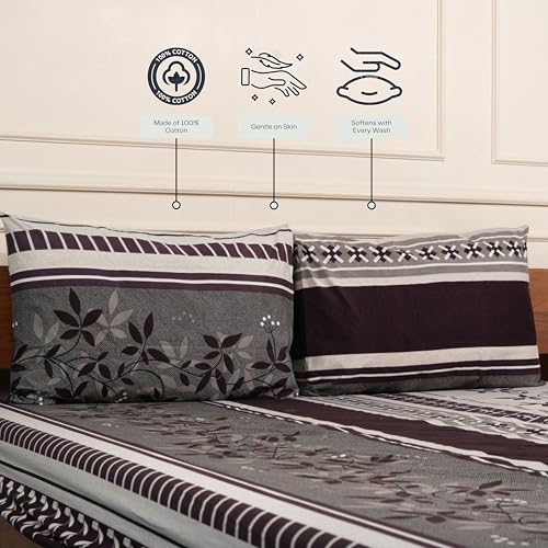 Image of Amazon Brand - Umi Cotton Elastic Fitted Bedsheet, King Size 78x72 Inches, Elastic Fit Bed Sheet, 10 Inch Deep Pocket, Soft Breathable Bedding, Durable Easy Care, with Pillow Cover-Mocha Leaves