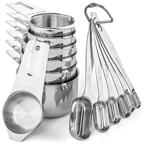Stainless Steel Measuring Cups and Spoons Set by Finely Polished- 13 Piece Professional Quality Metal Measuring Cups and Metal Measuring Spoons - Measuring Cups Stainless Steel - Measuring Cup Set