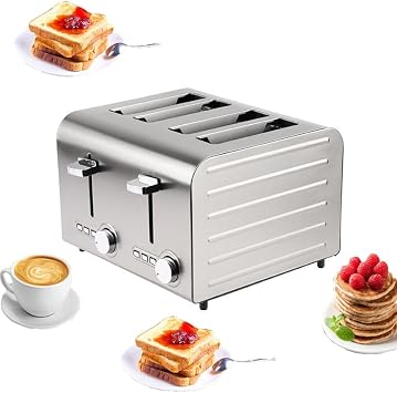 Commercial Toaster 4 Slices, Fully Automatic Breakfast Toaster, Frozen/cancel/reheat Function, Removable Crumb Tray, Extra Wide Slots With High Lift, Stainless Steel
