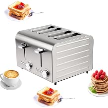 Commercial Toaster 4 Slices, Fully Automatic Breakfast Toaster, Frozen/cancel/reheat Function, Removable Crumb Tray, Extra Wide Slots With High Lift, Stainless Steel