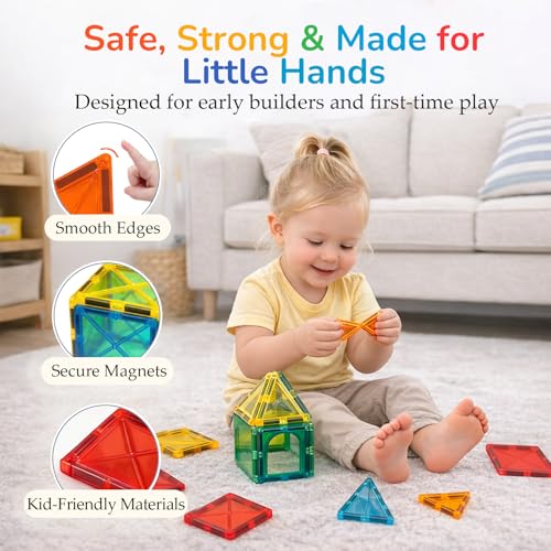 Image of LATI Magnetic Tiles Starter Set for Kids,Beginner Magnetic Building Blocks for Early Learning, Build in 2D & 3D, Open-Ended STEM Building Toy,Easy to Start for Early Builders,Toy Gift for Ages 3-6