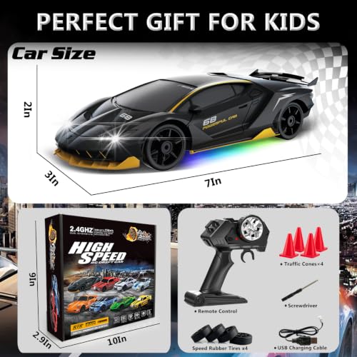 Image of RC Drift Car 1:24 Remote Control Car 4WD 15KM /H High Speed Racing Sport Car with LED Lights RC Cars Toy for Kids Boys Girls Adults Gifts Birthday Christmas
