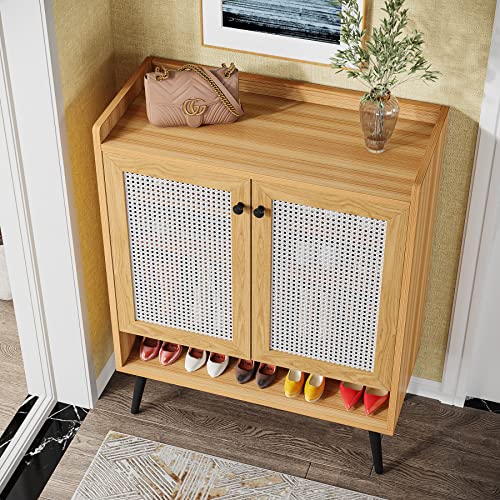 Tribesigns Rattan Shoe Cabinet, Shoes Storage Cabinet With Door, Freestanding Shoe Organizer Cabinet With Removable Shelves For Entryway #TOP5