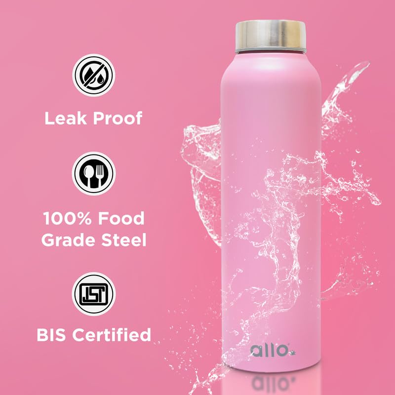 Image of Allo Stainless Steel Water Bottle For Adults, Kids 1 Litre Water Bottles For School, Office, Sports, Gym 1L Water Bottle For Men And Women, Pack Of 2| Leak Proof, Bpa Free, Pink & True Blue