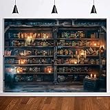 Fanghui Restore Ancient Ways Magic Bookcase Photo Backdrop 7 * 5ft Wizard School Magic Bookshelf Photography Background Polyester Retro Library Bookcase Party Decoration Props Banner