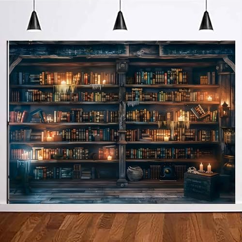 Fanghui Restore Ancient Ways Magic Bookcase Photo Backdrop 7 * 5ft Wizard School Magic Bookshelf Photography Background Polyester Retro Library Bookcase Party Decoration Props Banner