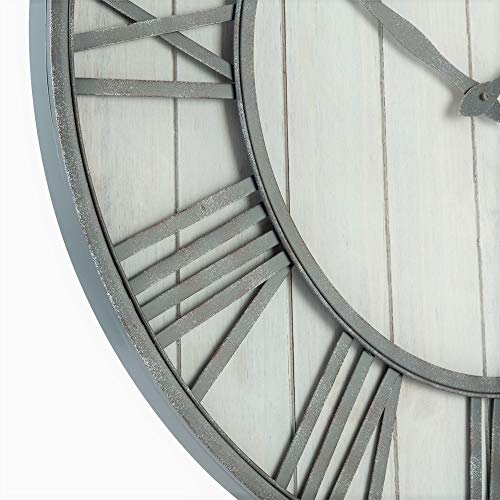 Oldtown Clocks 30-Inch Farmhouse Metal & Solid Wood Noiseless Wall Clock (Whitewash, 30-Inch) #TOP1