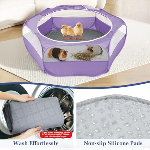 Image of Pawaboo 2-in-1 Small Animals Playpen with Pad, Purple+Gray