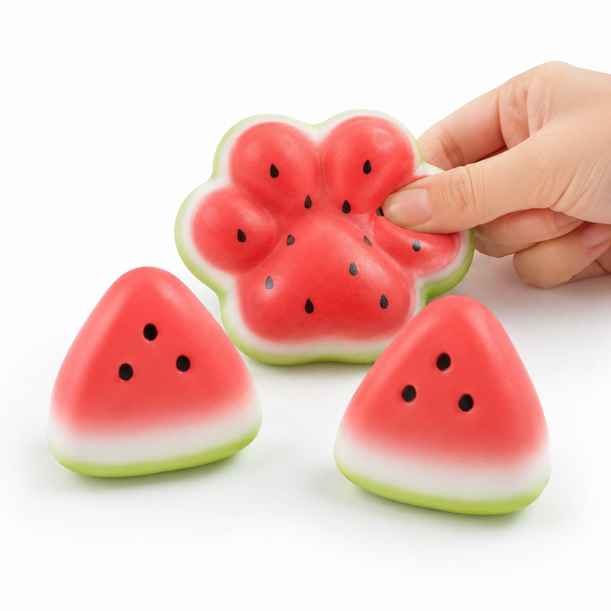 3 PCS Watermelon Squishy, Paw Squishy, Fruit Squishy for Stress Relief and Focus Support, Office Desk and Trave Use