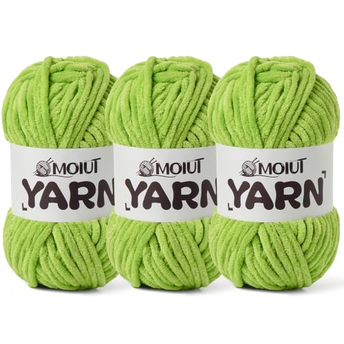 Image of 3 Pack Fluffy Chenille Yarn for Crocheting, Chunky Velvet Yarns for Crochet Amigurumi, Baby Yarn for Crocheting Soft Blanket, 262.4yds /10.5 oz Bulky Yarns for Crafts /Hats /Shoes /Socks (3 Lime Green)