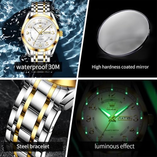 Image of OLEVS Mens Watches Business Large Numer Easy to Read Quartz Watch Stainless Steel Waterproof Luminous Date Casual Male Watch