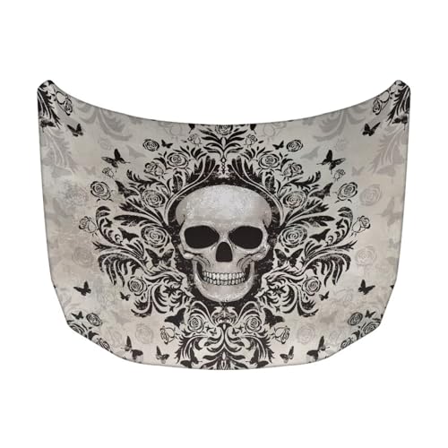 Image of Car Hood Cover Protector Waterproof Sun-Proof Auto Hood Flag Skull Stretch Polyester Fabric Cover Removable Automotive Accessories Ft Fits Most Cars